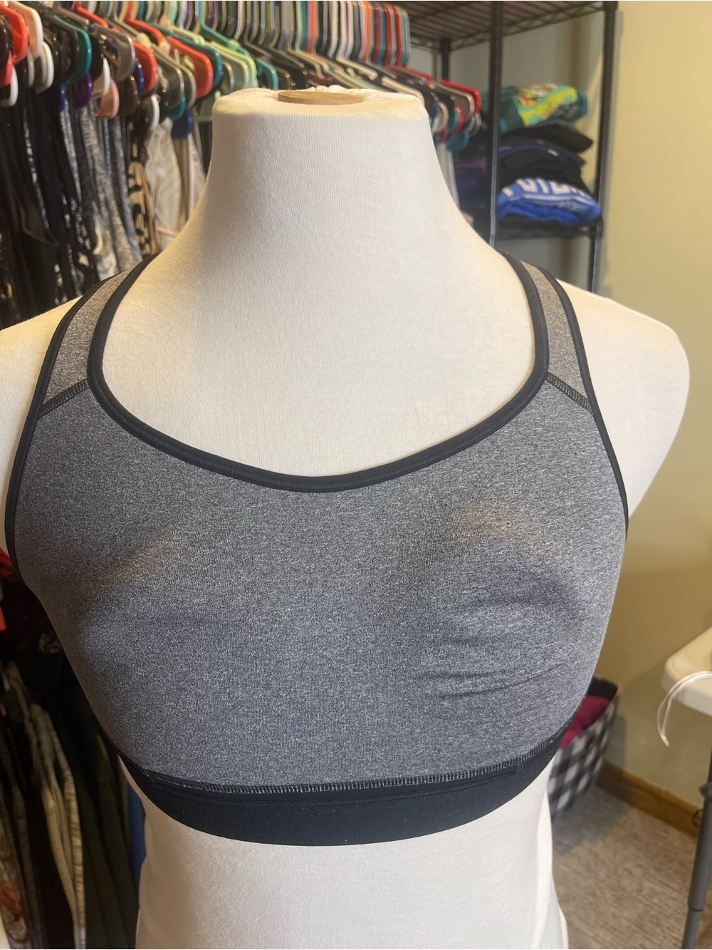 Champion Gray Heather Racerback Sports Bra with Black Trim